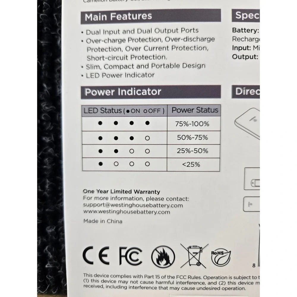 Westinghouse 10000mAh‎ Mobile Power Bank Dual USB Portable Charger WP726-100CBH